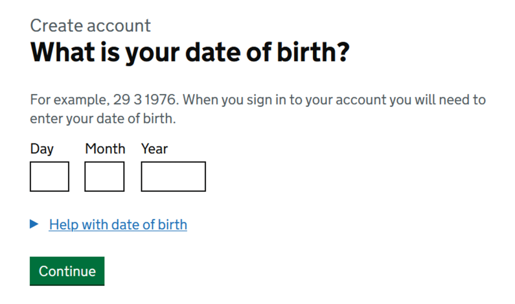 Date of birth entry