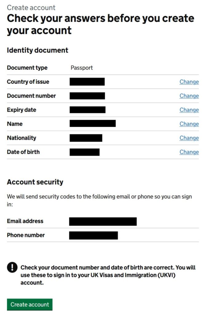 Create account confirmation
