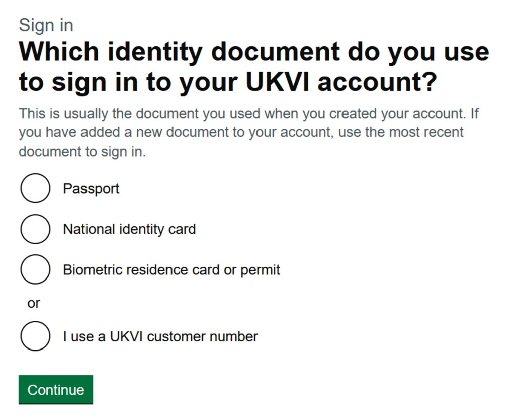 Passport selection for sign in
